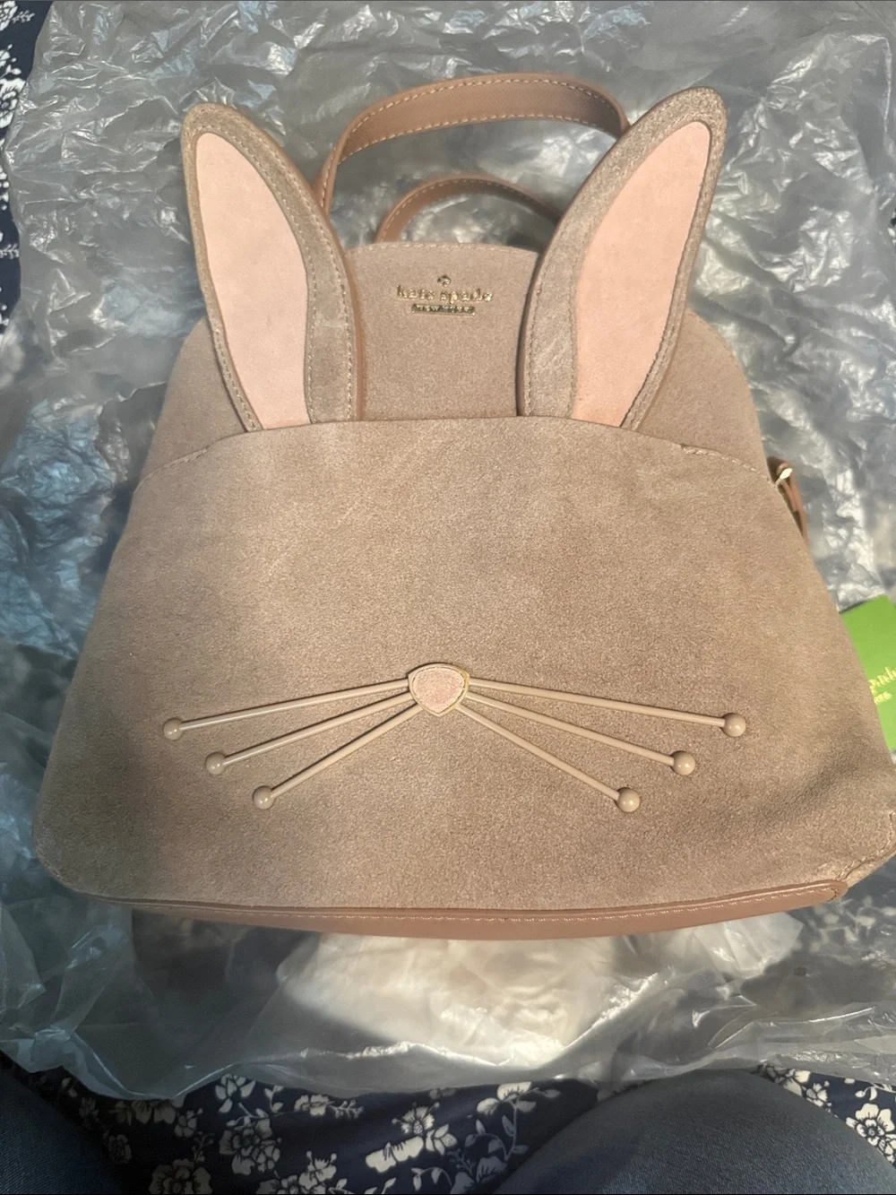 kate spade beige suede bunny-ear backpack